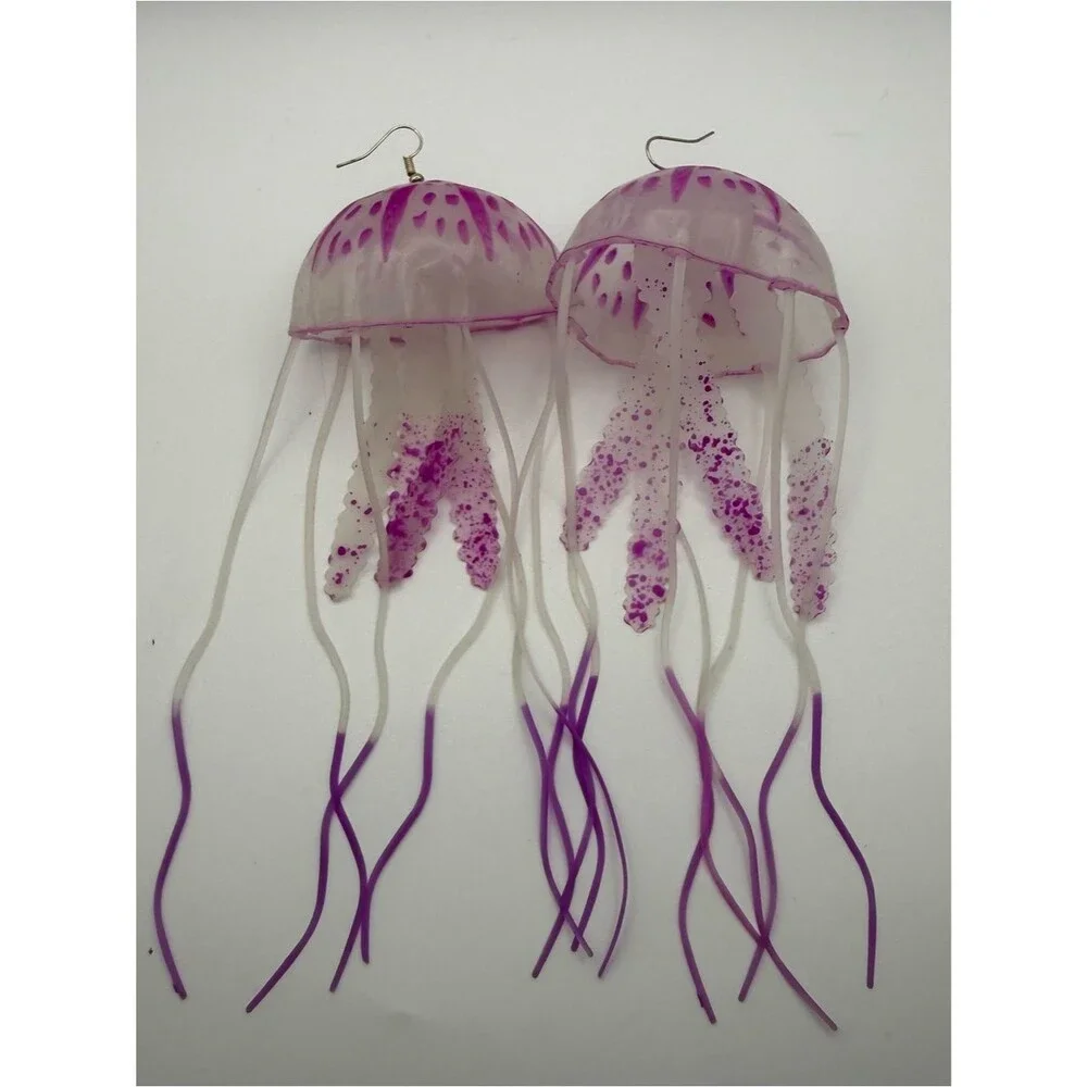 Handmade silicone  Jellyfish Drop Earrings in Purple and White